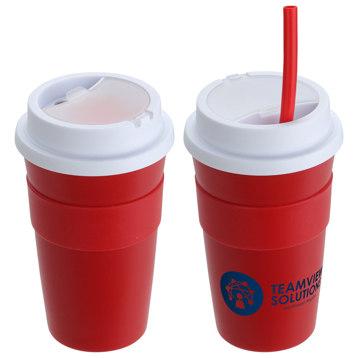 Custom logo Bistro 14 oz Coffee Cup with Silicone Sleeve + Straw
