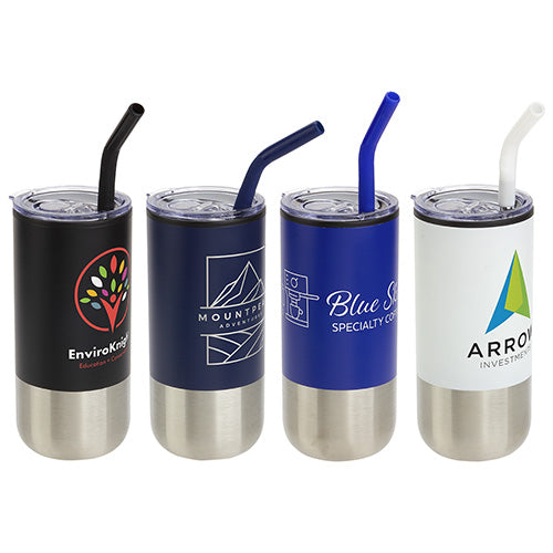 16 oz Stainless Steel/Polypropylene Tumbler with Straw