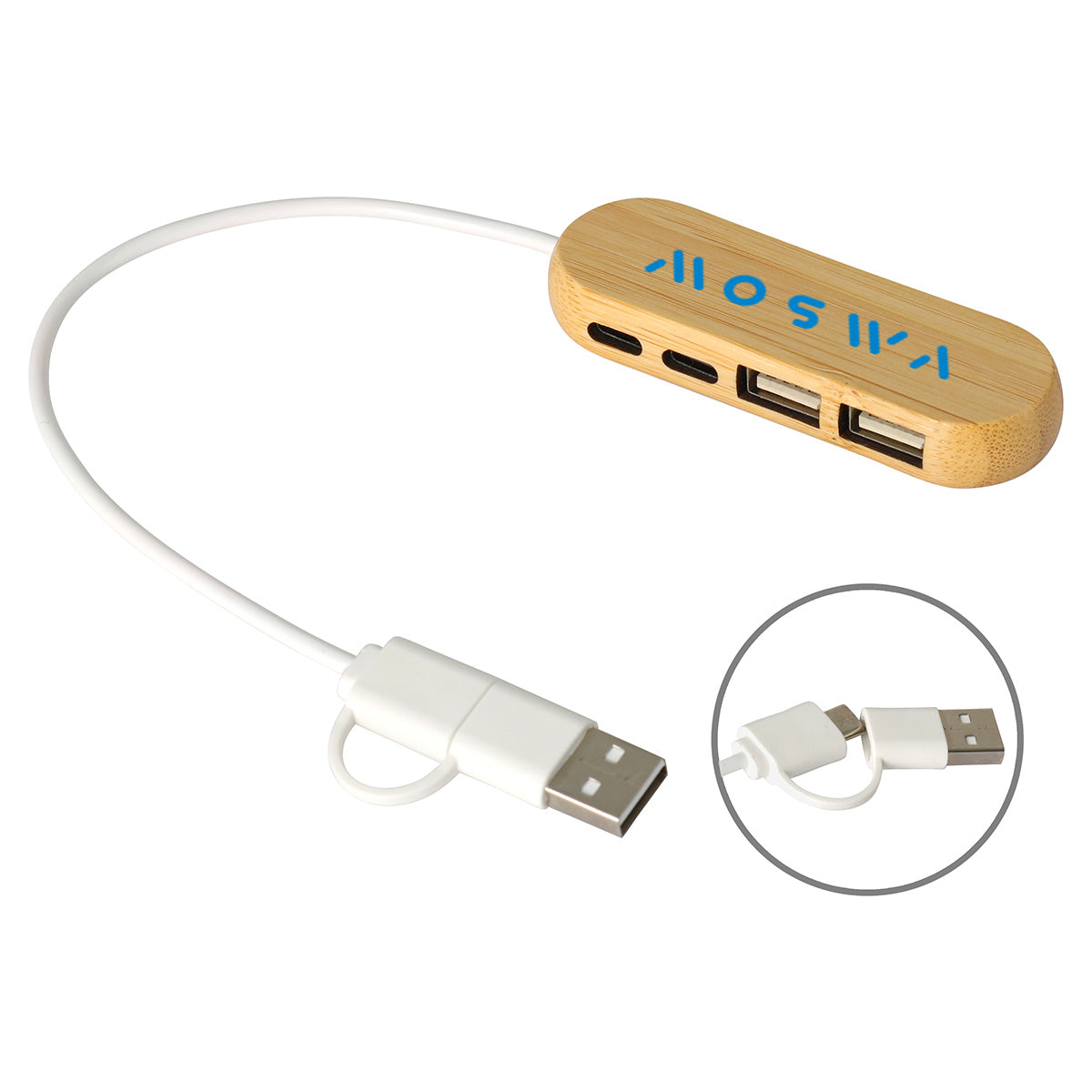 Custom logo Bamboo Dual Port USB & Type-C Hub