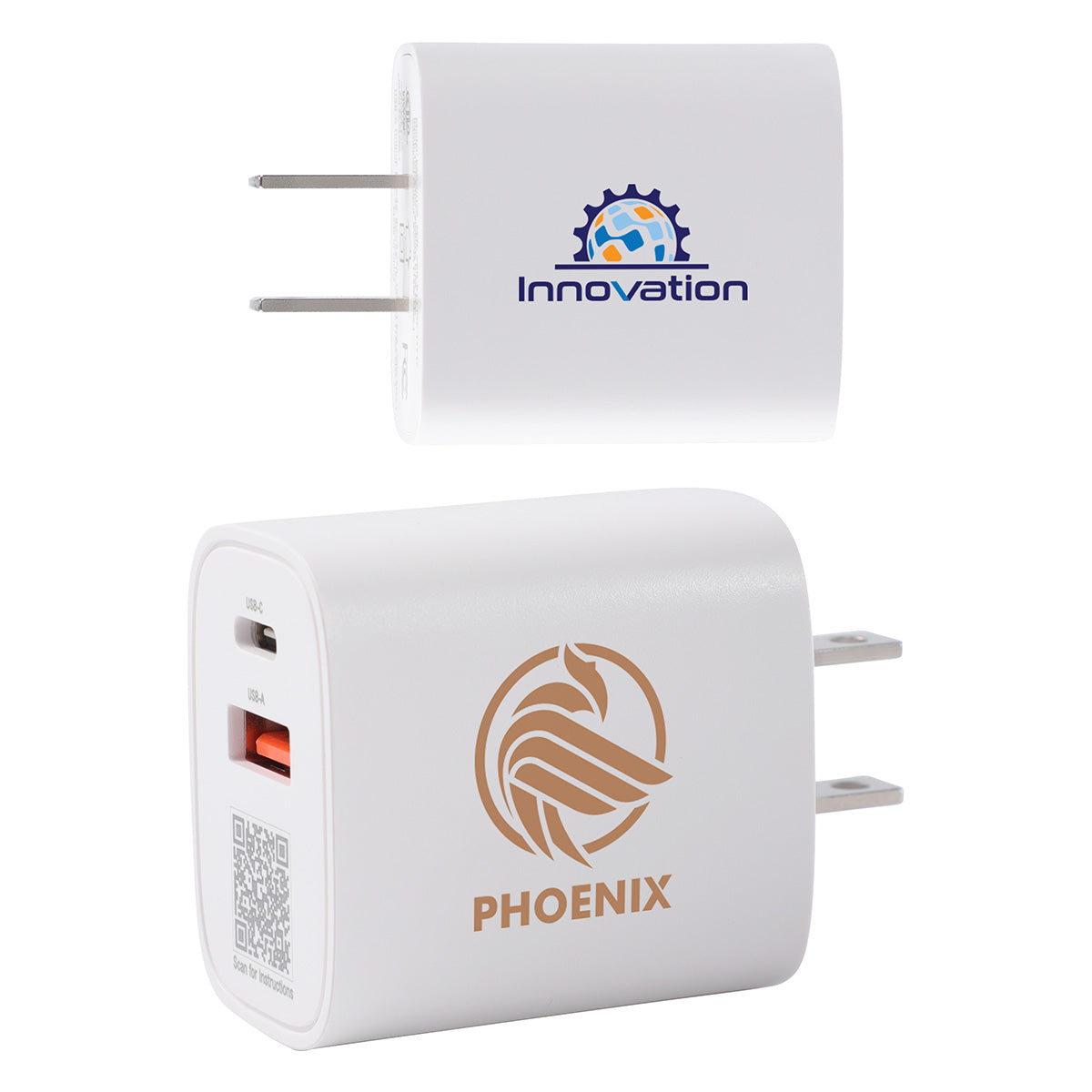Custom logo Channel 20W 2- Port PD Wall Charger with Dual Outputs