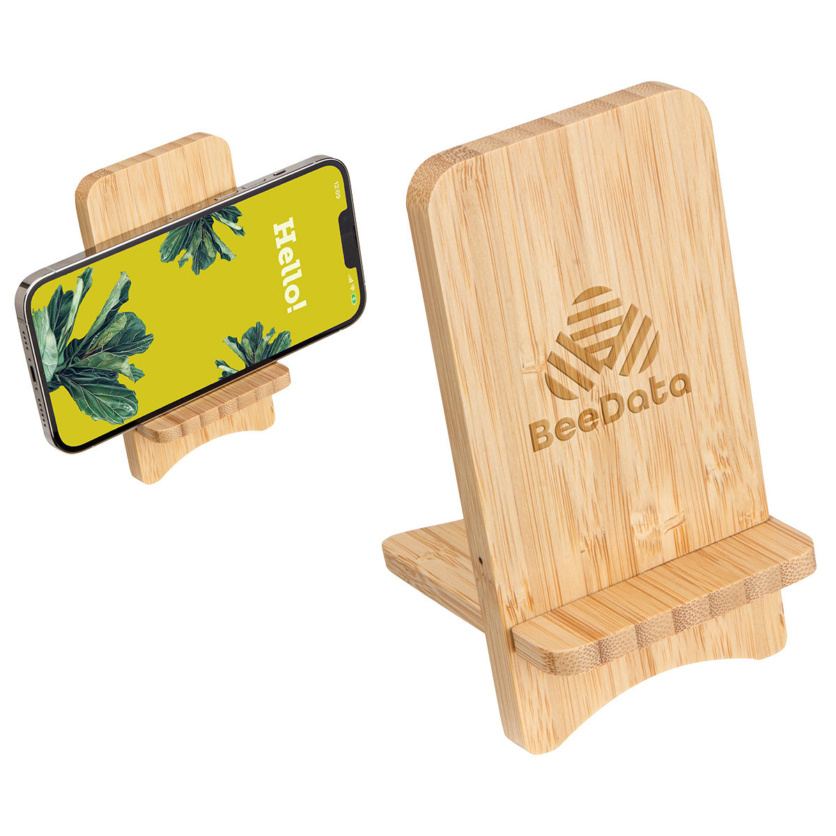 Custom logo Bamboo Wireless Charger Portable Phone Stand