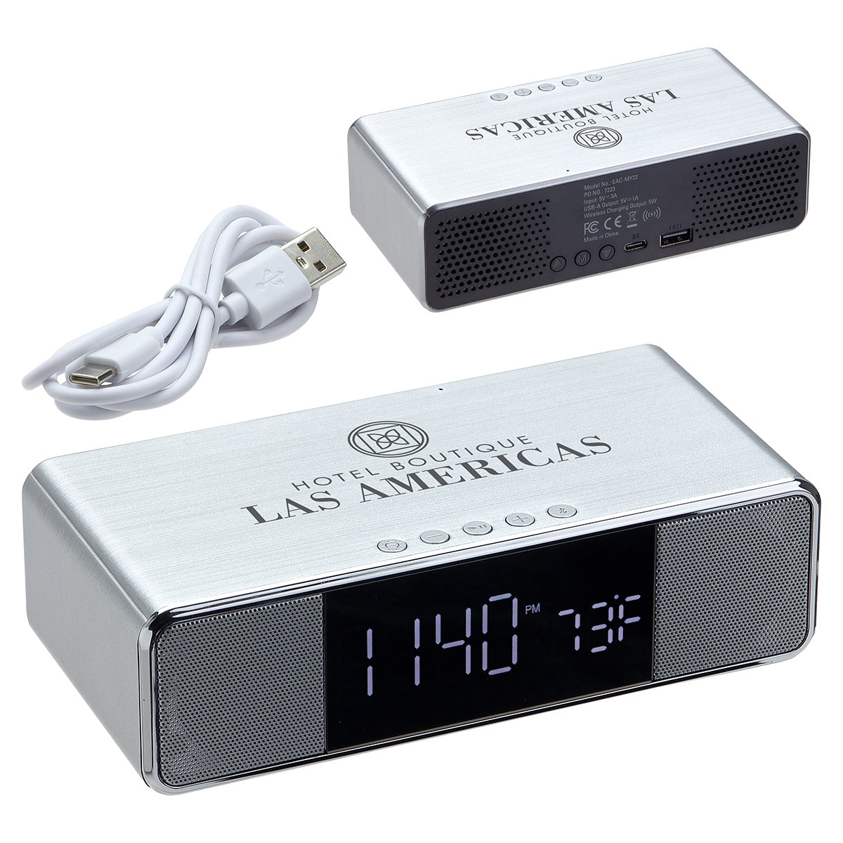 Custom logo Mystic Alarm Clock with Wireless Speaker & Wireless Charger