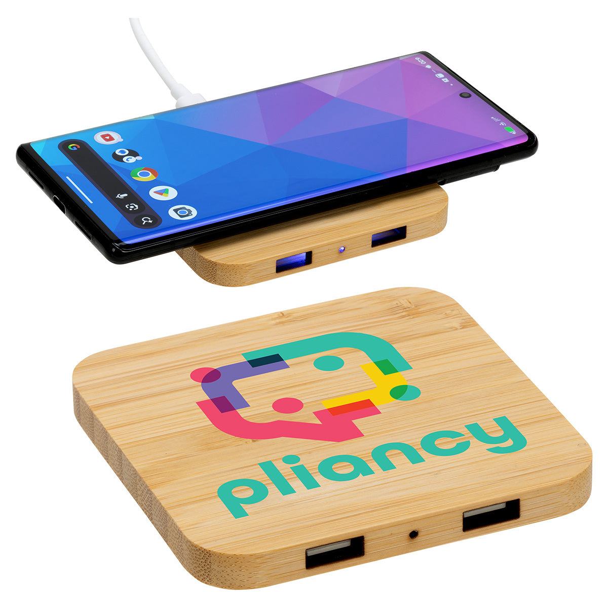Custom logo Panda Bamboo 15W Wireless Charger with Dual USB Ports