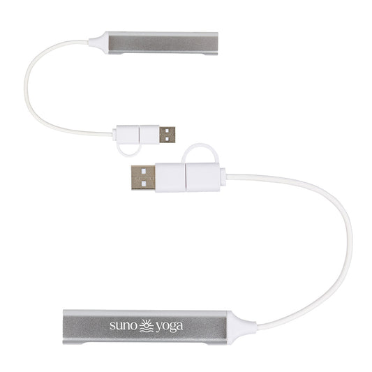 Custom logo Sprint Recycled Aluminum 4-Port USB-A and USB-C Hub