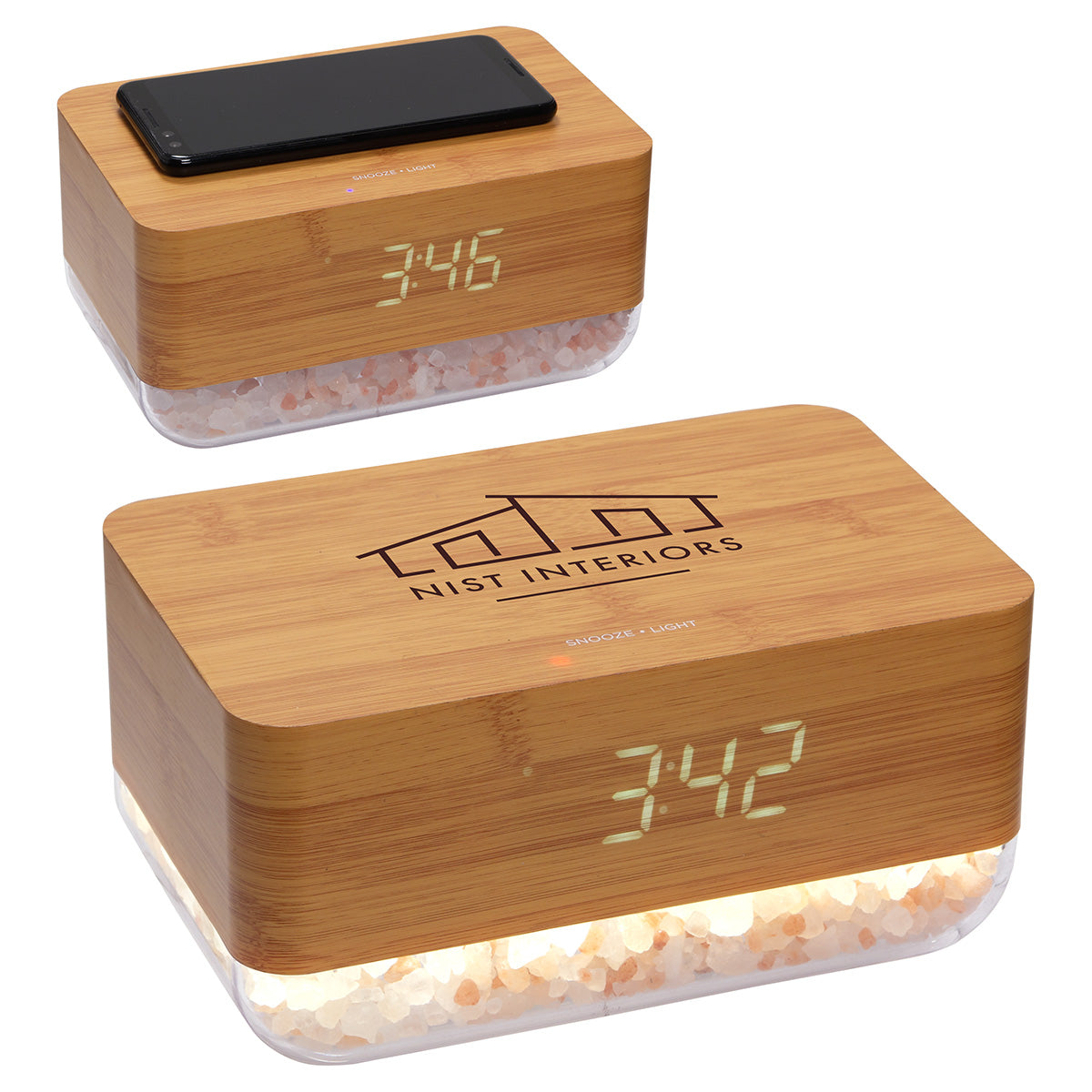 Custom logo Sunrise Alarm Clock with Himalayan Salt Lamp + Wireless Charger
