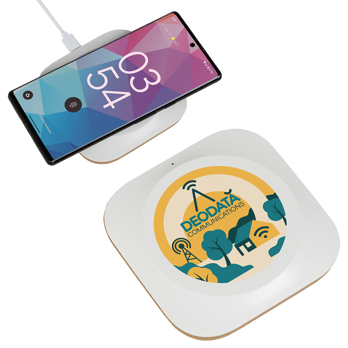 Custom logo Trident 15W Wireless Charger Made With FSC® Cork & Recycled Plastic