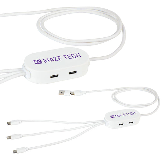 Custom logo Triumph 3-in-1 Charging Cable with 4-Port USB Hub and Recycled Casing
