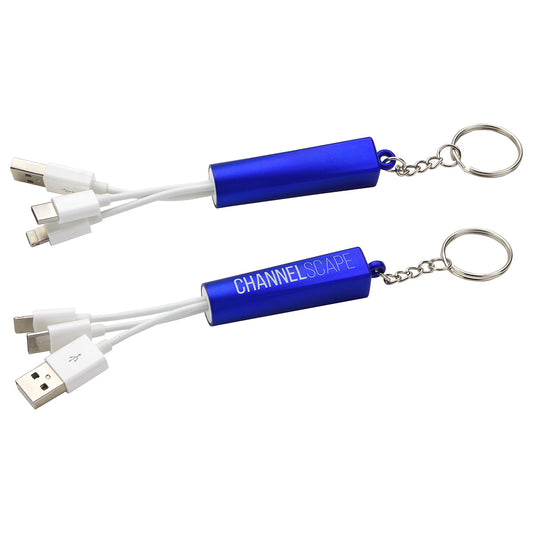 Custom logo Trey 3-in-1 Light-Up Charging Cable with Keychain