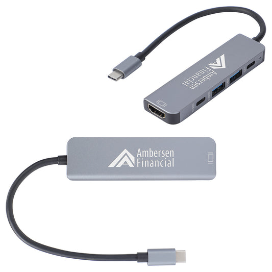 Custom logo Zing USB-C 5-Port Hub with USB-A, USB-C & HDMI