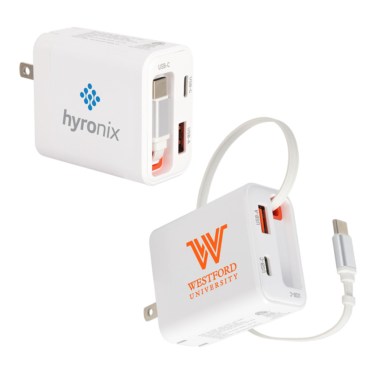 Zip ETL-Listed 20W PD Dual Port Wall Charger With Retractable USB-C Cable