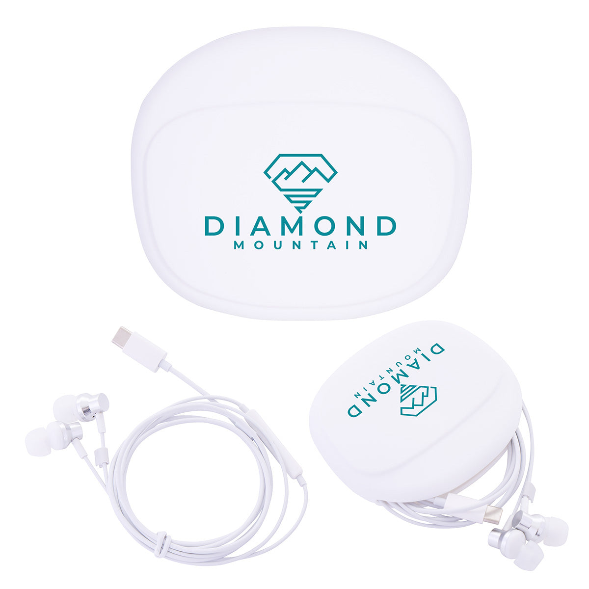 Custom logo Opus USB-C Wired Earbuds with Silicone Pouch