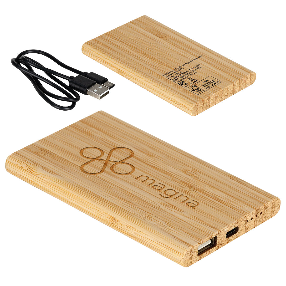 Custom logo Bamboo 5000mAh Type-C Power Bank