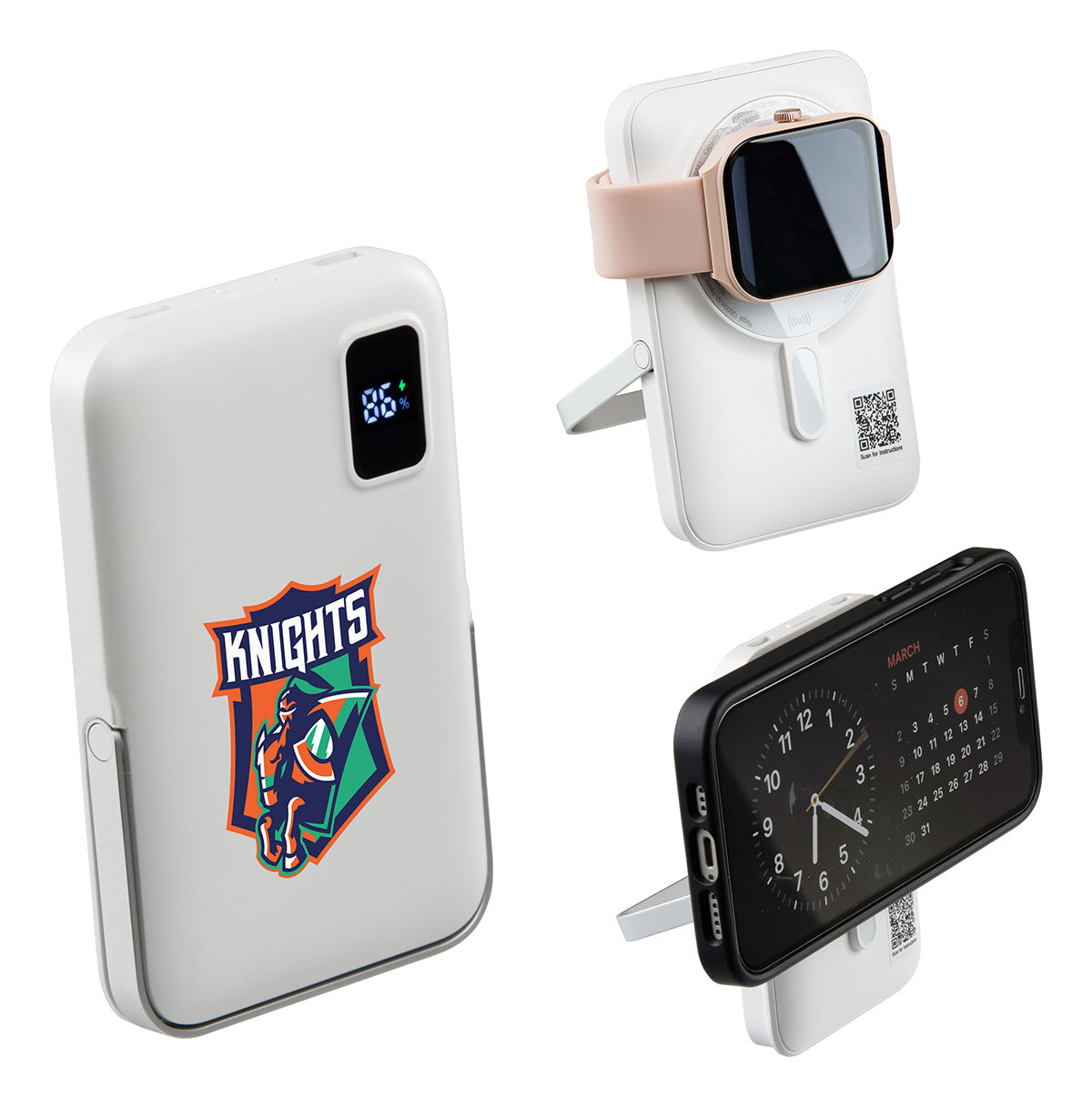Custom logo Regal 10000mAh 20W PD Power Bank w/15W Magnetic Wireless Charger, Watch Charger & Phone Stand