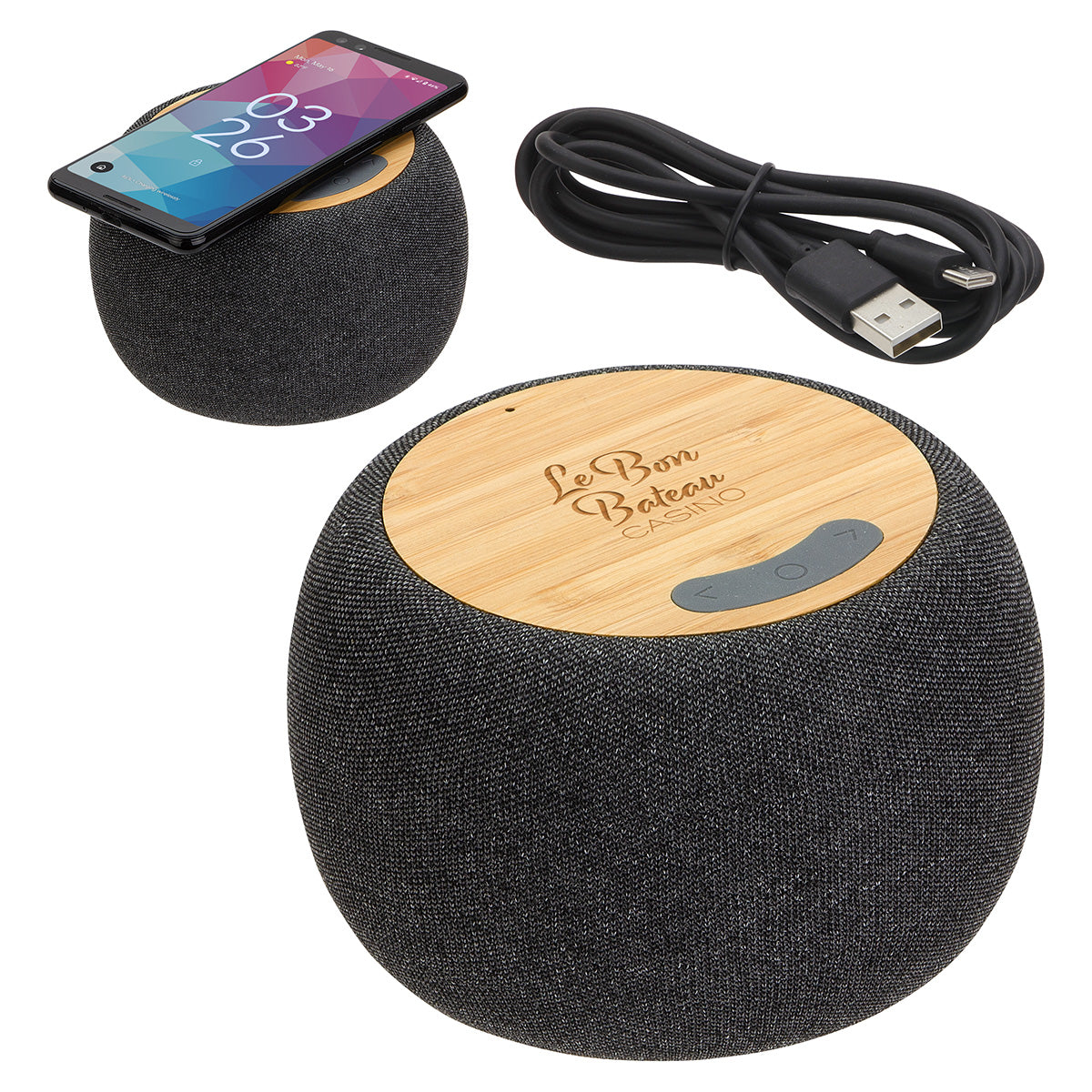 Custom logo Empire Bamboo Wireless Speaker with 5W Wireless Charger