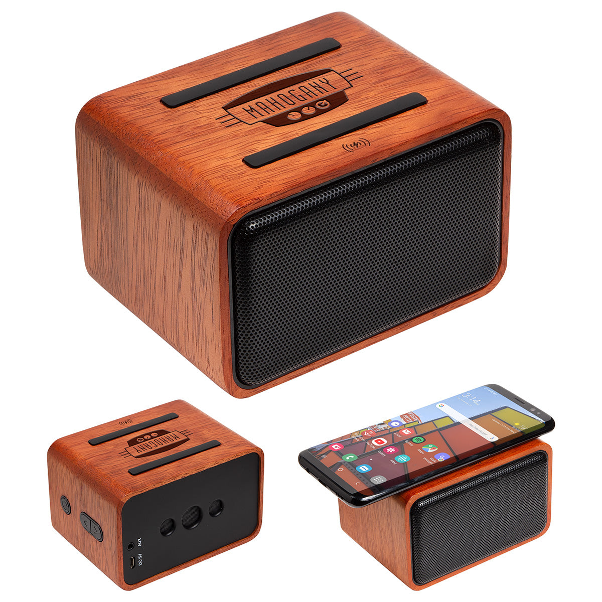 Custom logo Mahogany Wireless Speaker with Wireless Charger