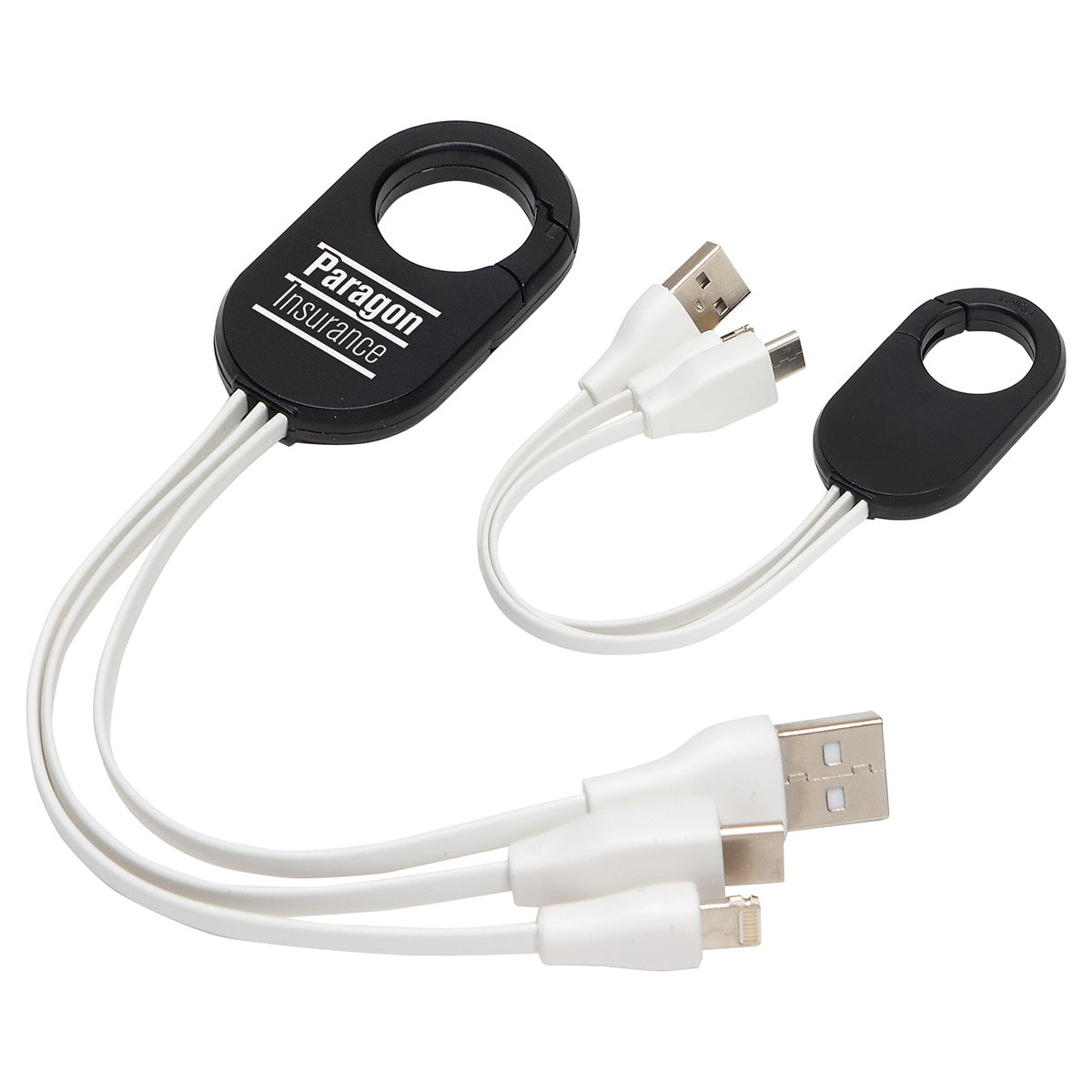 Custom logo Triad 3-in-1 Charging Cable with Carabiner Clip