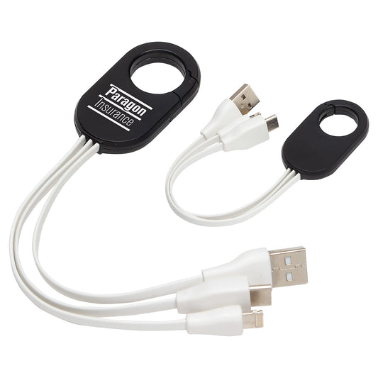 Custom logo Triad 3-in-1 Charging Cable with Carabiner Clip