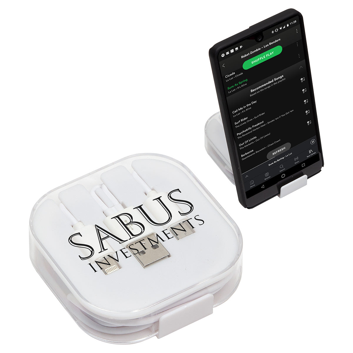 Custom logo Trio 3-in-1 Charging Cable with Built-In Phone Stand