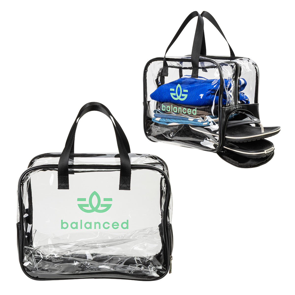Custom logo Gem Clear PVC Zippered Bag with Easy-Access Shoe Compartment