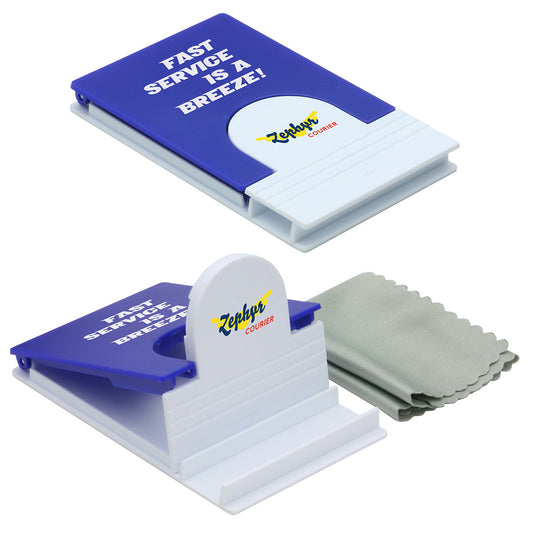 Custom logo 5“ x 5” Microfiber Cloth with Phone Holder
