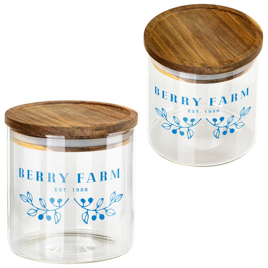 Custom logo Corsica 22 oz Glass Canister with Acacia Lid