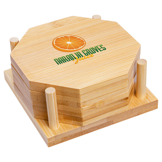 Custom logo Bamboo 4-Piece Coaster Set