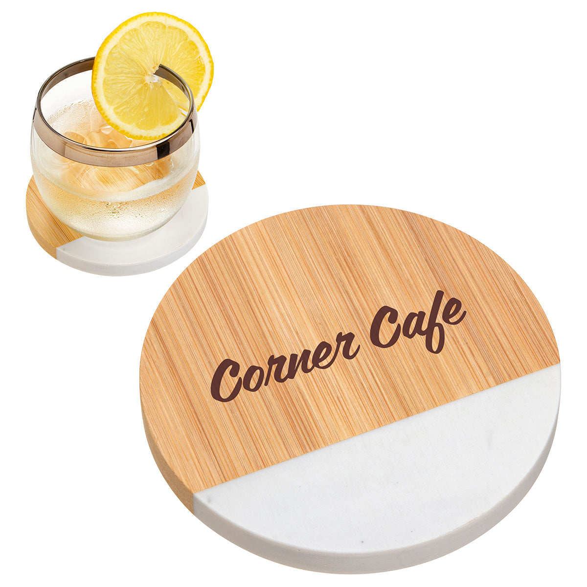 Custom logo Bamboo/Marble Combo Coaster