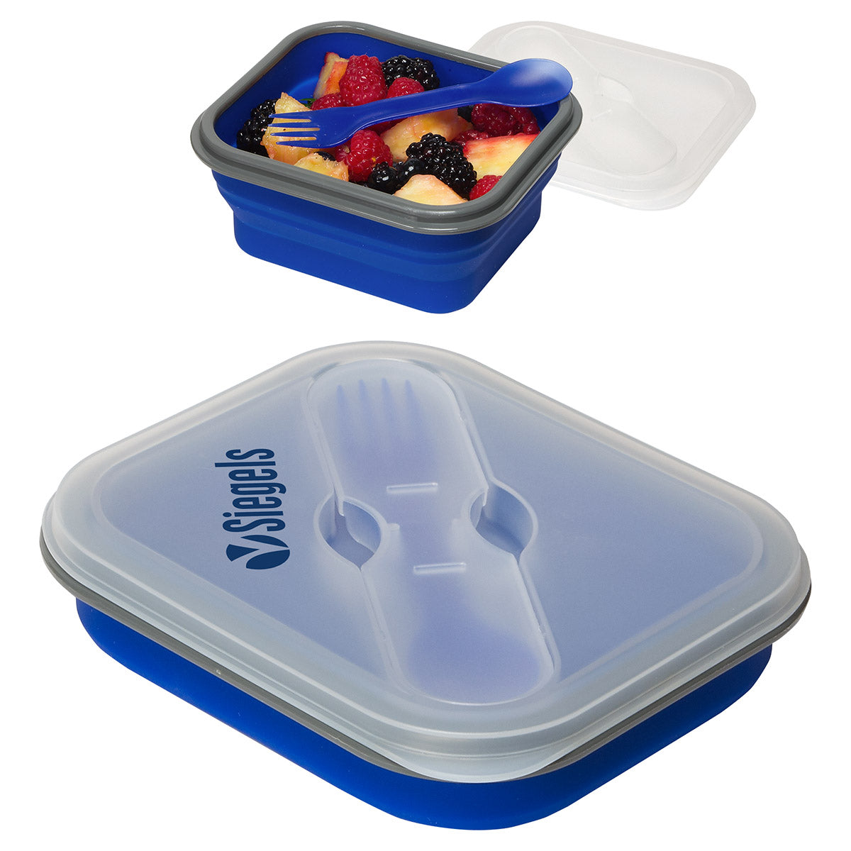 Custom logo Collapsible Silicone Lunch Box with Fork & Spoon