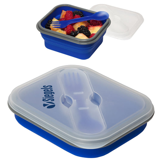 Custom logo Collapsible Silicone Lunch Box with Fork & Spoon