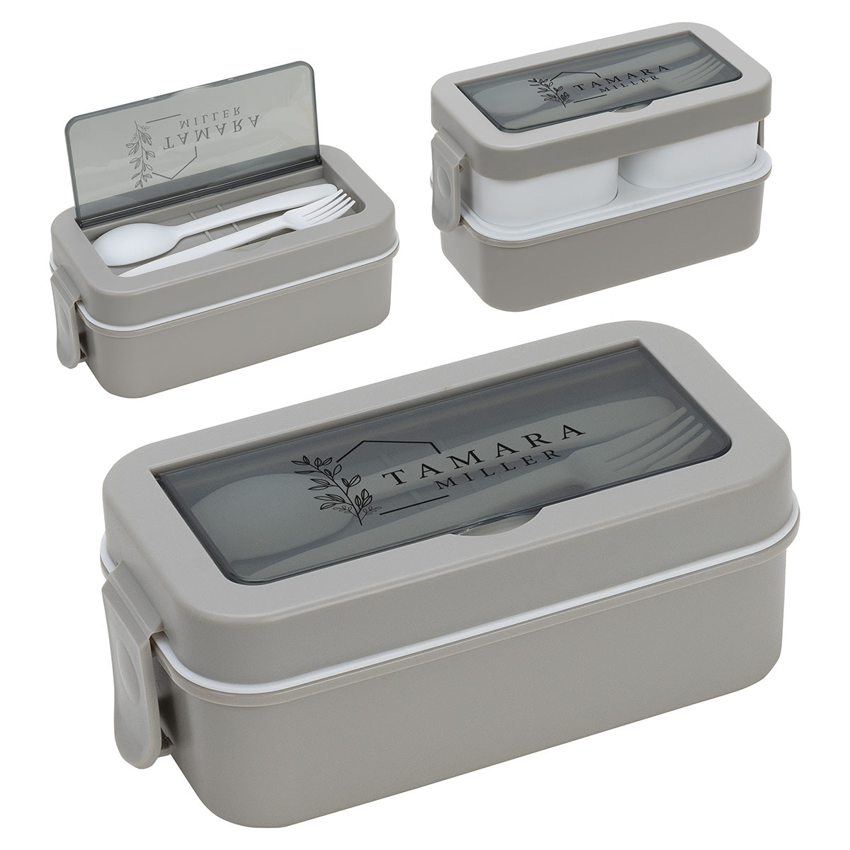 Custom logo Connoisseur 3-Compartment Stackable Lunch Box with Utensils