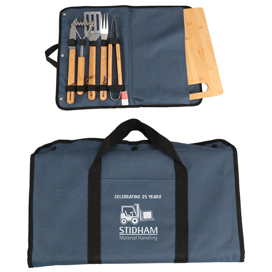 Custom logo Firepit 5-Piece BBQ Set with Cutting Board & Carrying Case