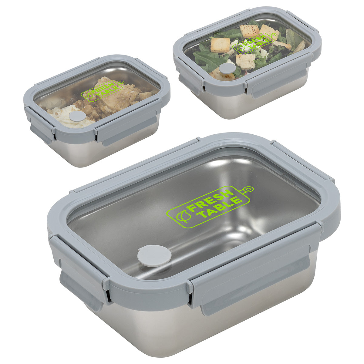 Custom logo Heat 'N Eat Microwaveable Stainless Steel Lunch Box with Vented Glass Lid
