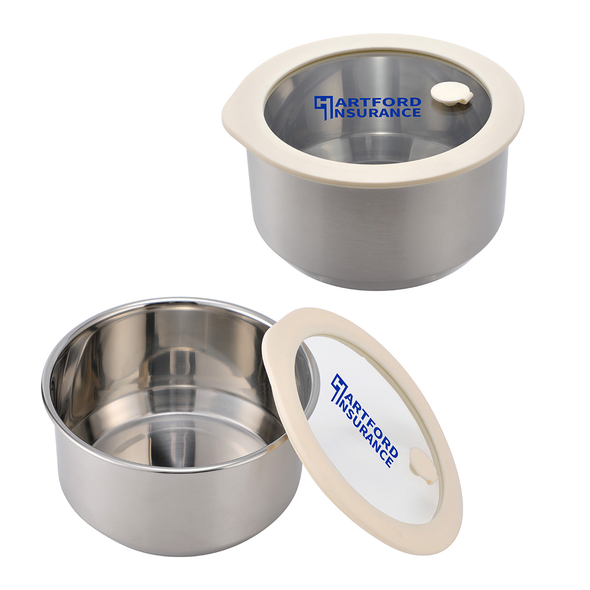 Custom logo Prima 38 oz Microwaveable Stainless Steel Bowl With Vented Glass Lid