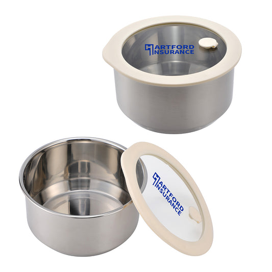 Custom logo Prima 38 oz Microwaveable Stainless Steel Bowl With Vented Glass Lid