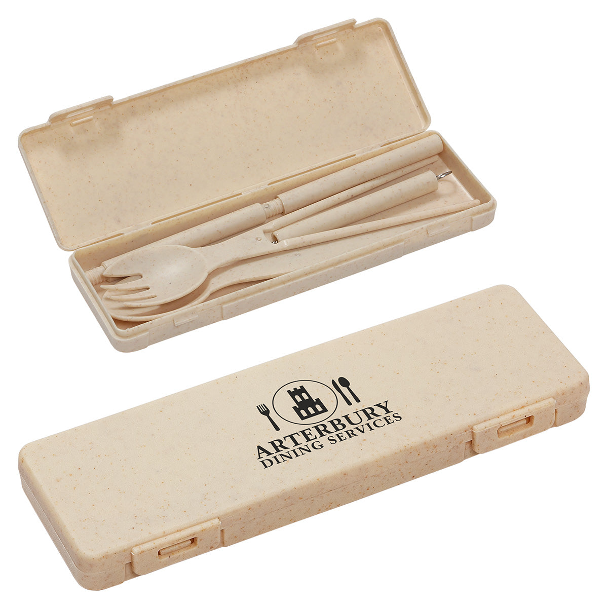 Custom logo 6-in-1 Portable Wheatstraw Tableware Set