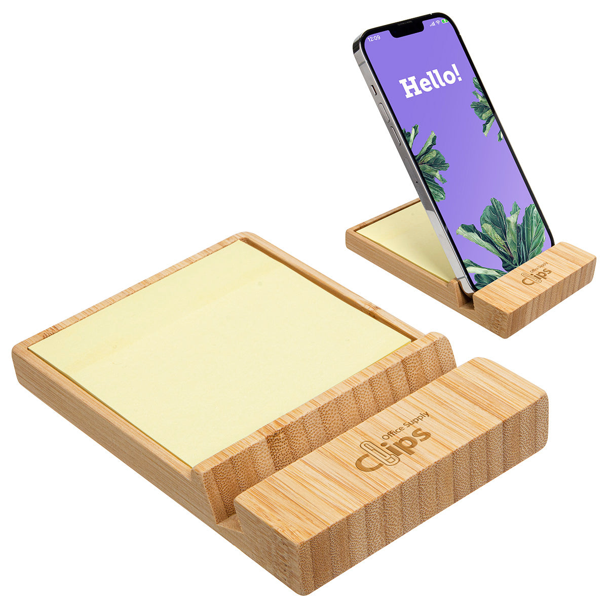 Custom logo Bamboo Sticky Note Dispenser with Phone Holder