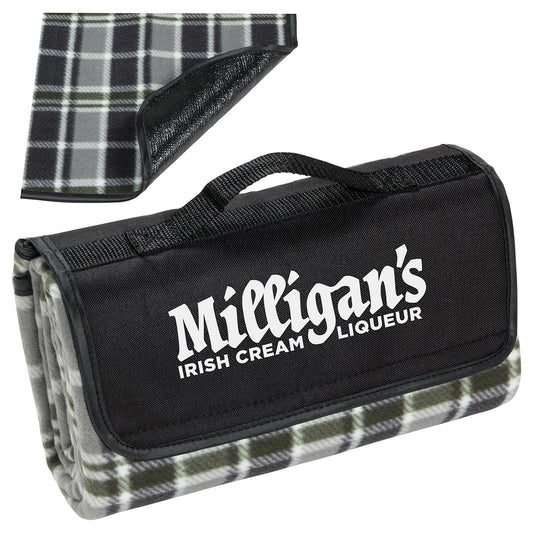Custom logo Plaid Barrel Fleece Picnic Blanket