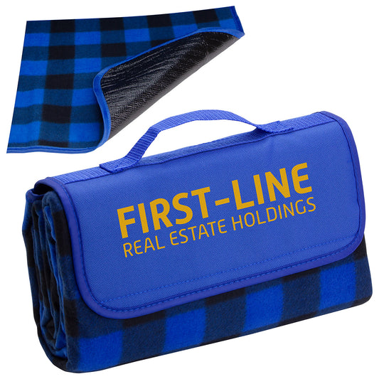 Custom logo Plaid Barrel Fleece Picnic Blanket
