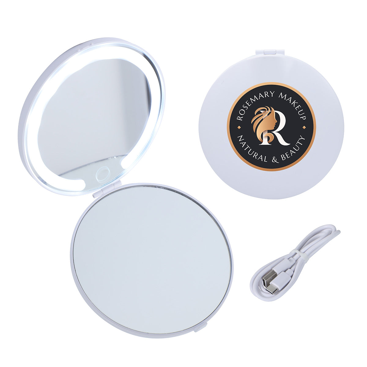 Custom logo Allure Rechargeable Dual Pocket Mirrors with 2 Light Modes