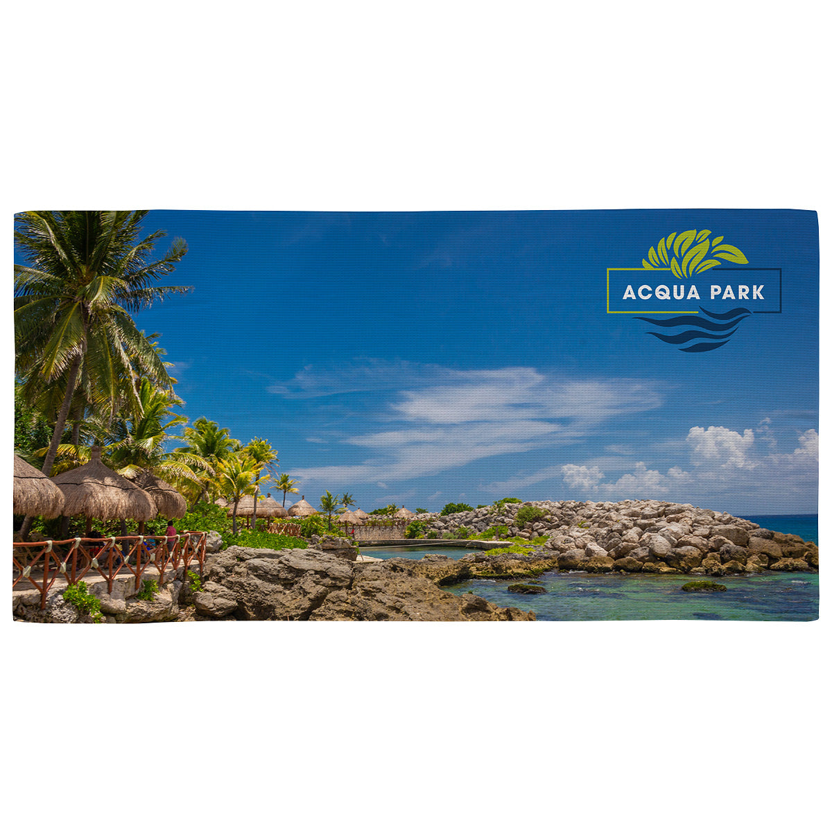 Custom logo Seaside Full-Color 30" x 60" Waffle Microfiber Beach Towel