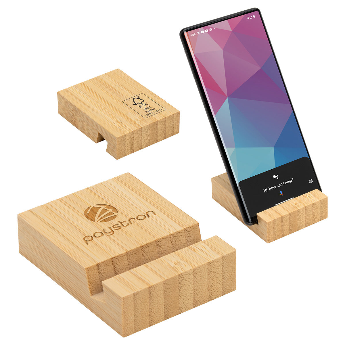 Custom logo Bamboo Bloc Phone Stand