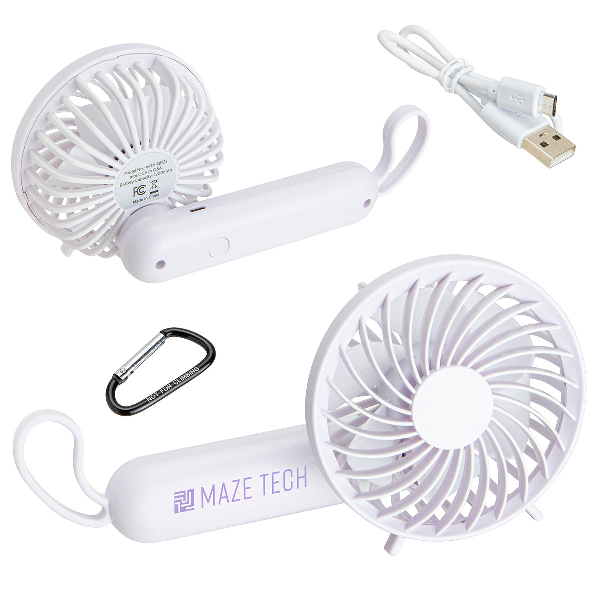 Custom logo Quiet Breeze Rechargeable Hand Fan with Carabiner