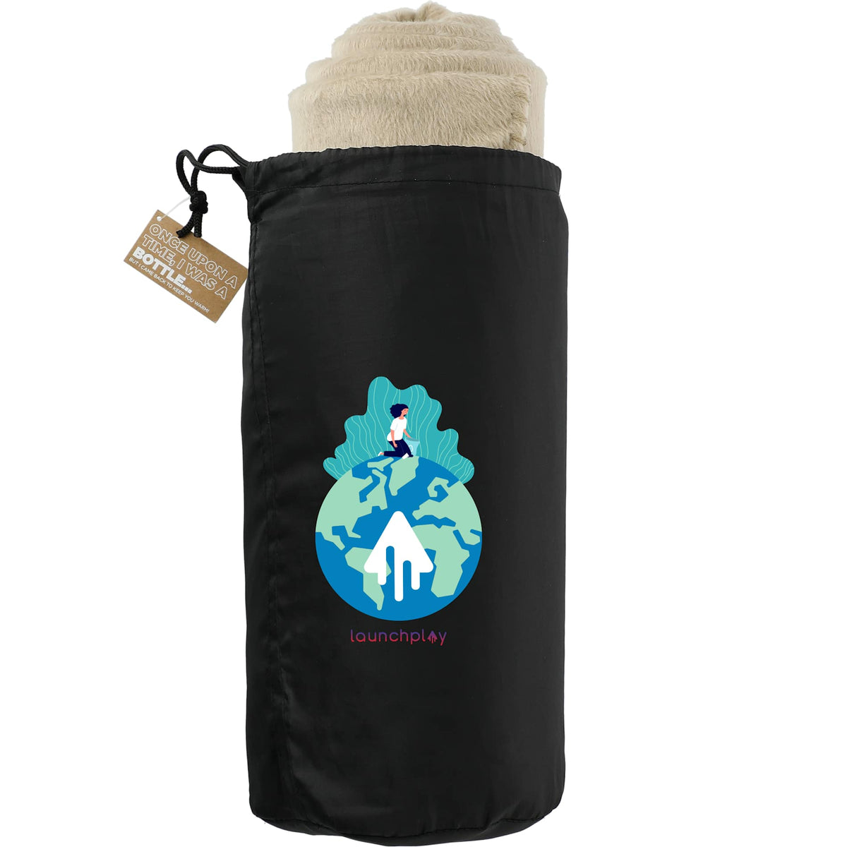 Custom logo 100% Recycled PET Fleece Blanket with RPET Pouch