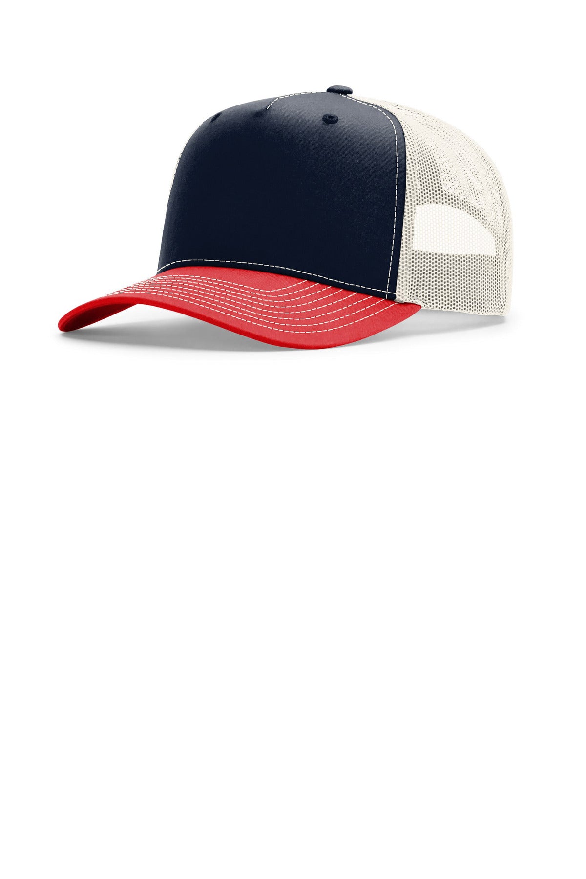 Custom logo Richardson Five-Panel Champ Trucker 112FPC in Navy/ Birch/ Red