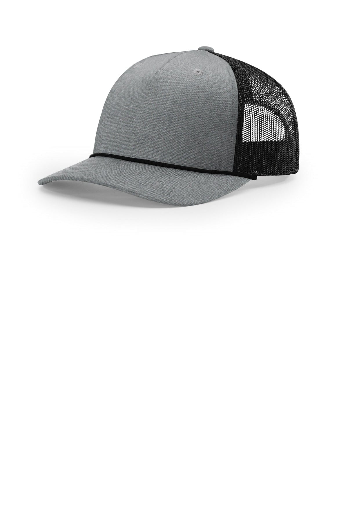Custom logo Richardson Five-Panel with Rope 112FPR in Heather Grey/ Black/ Black