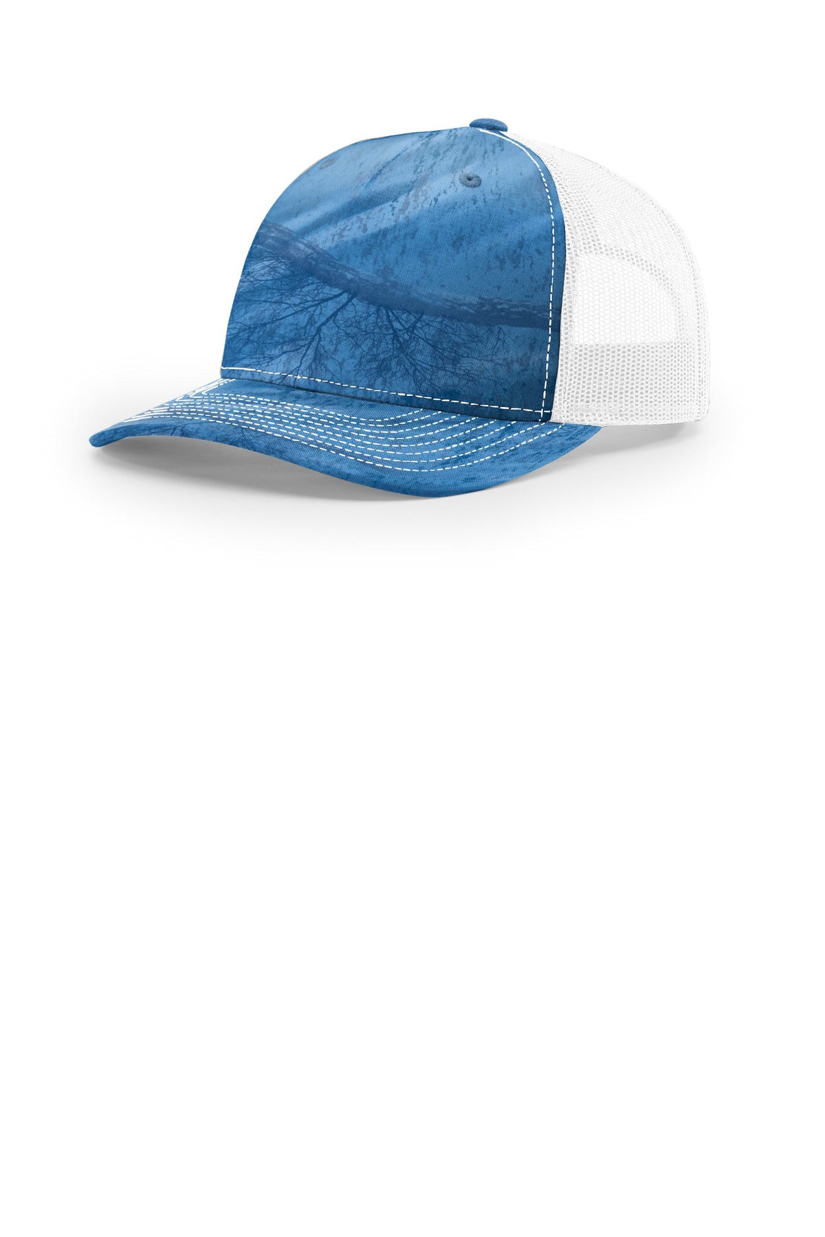 Custom logo Richardson Printed Five-Panel Trucker 112PFP in Realtree Fishing Light Blue/ White