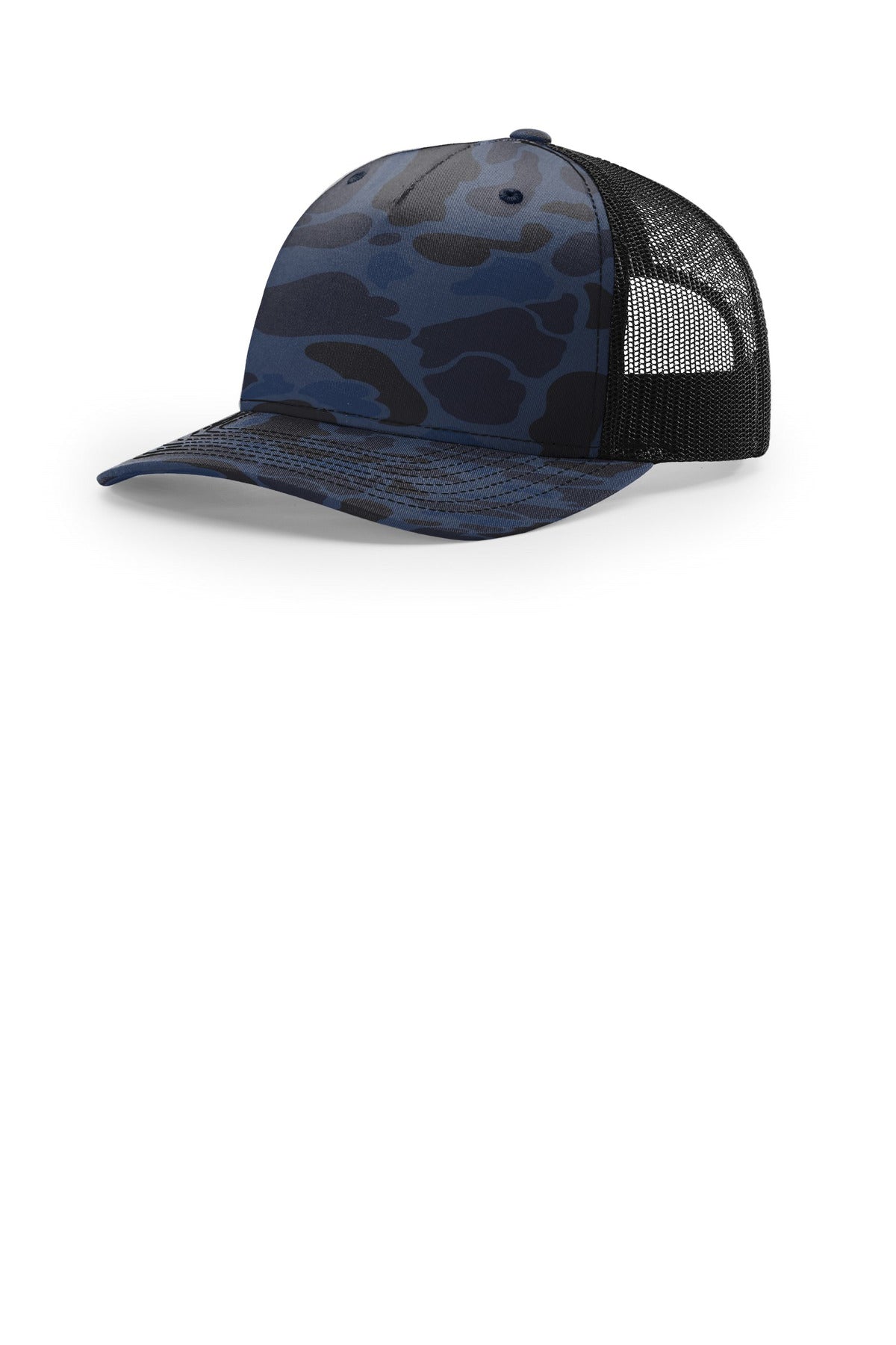 Custom logo Richardson Printed Five-Panel Trucker 112PFP in Admiral Duck Camo/ Black