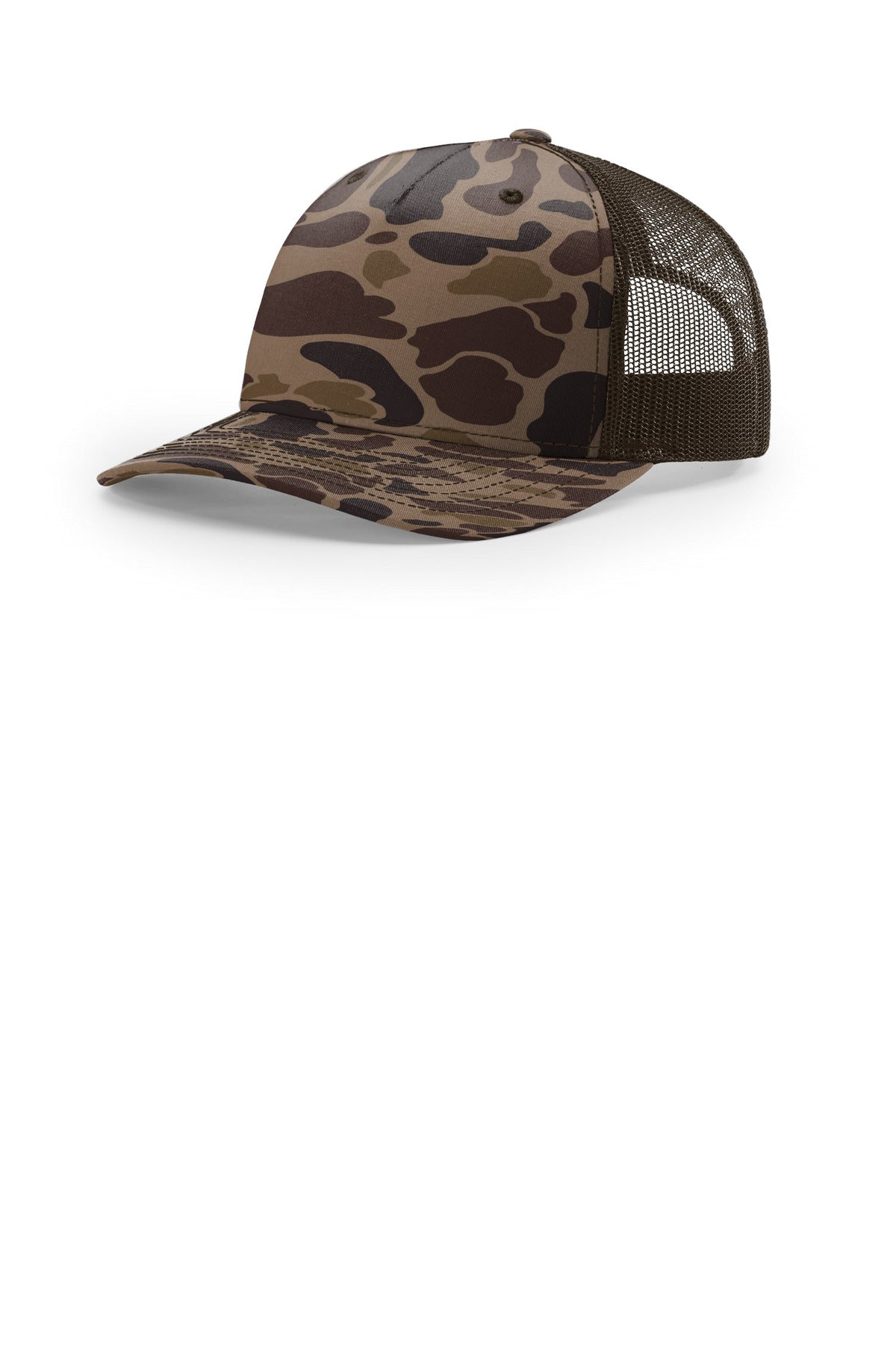 Custom logo Richardson Printed Five-Panel Trucker 112PFP in Bark Duck Camo/ Brown