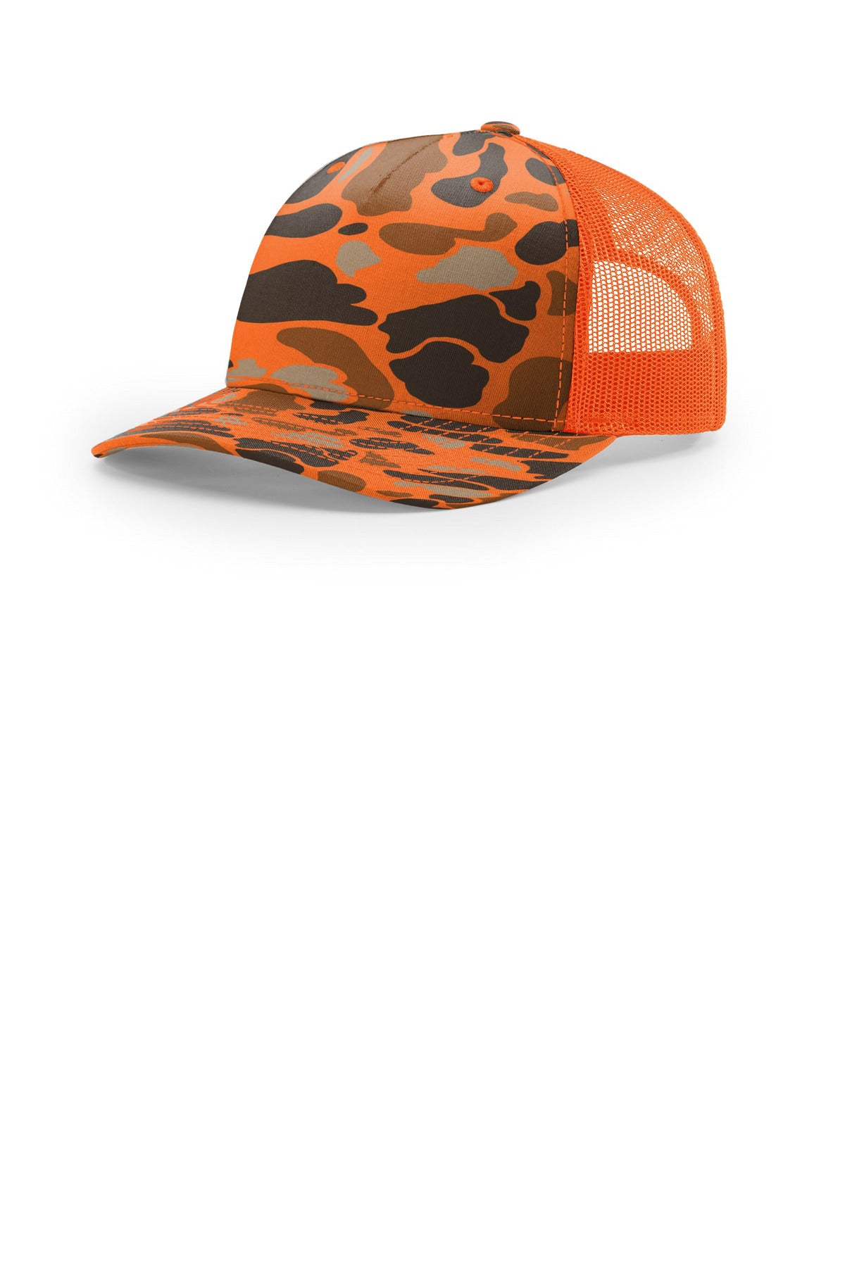 Custom logo Richardson Printed Five-Panel Trucker 112PFP in Blaze Duck Camo/ Blaze