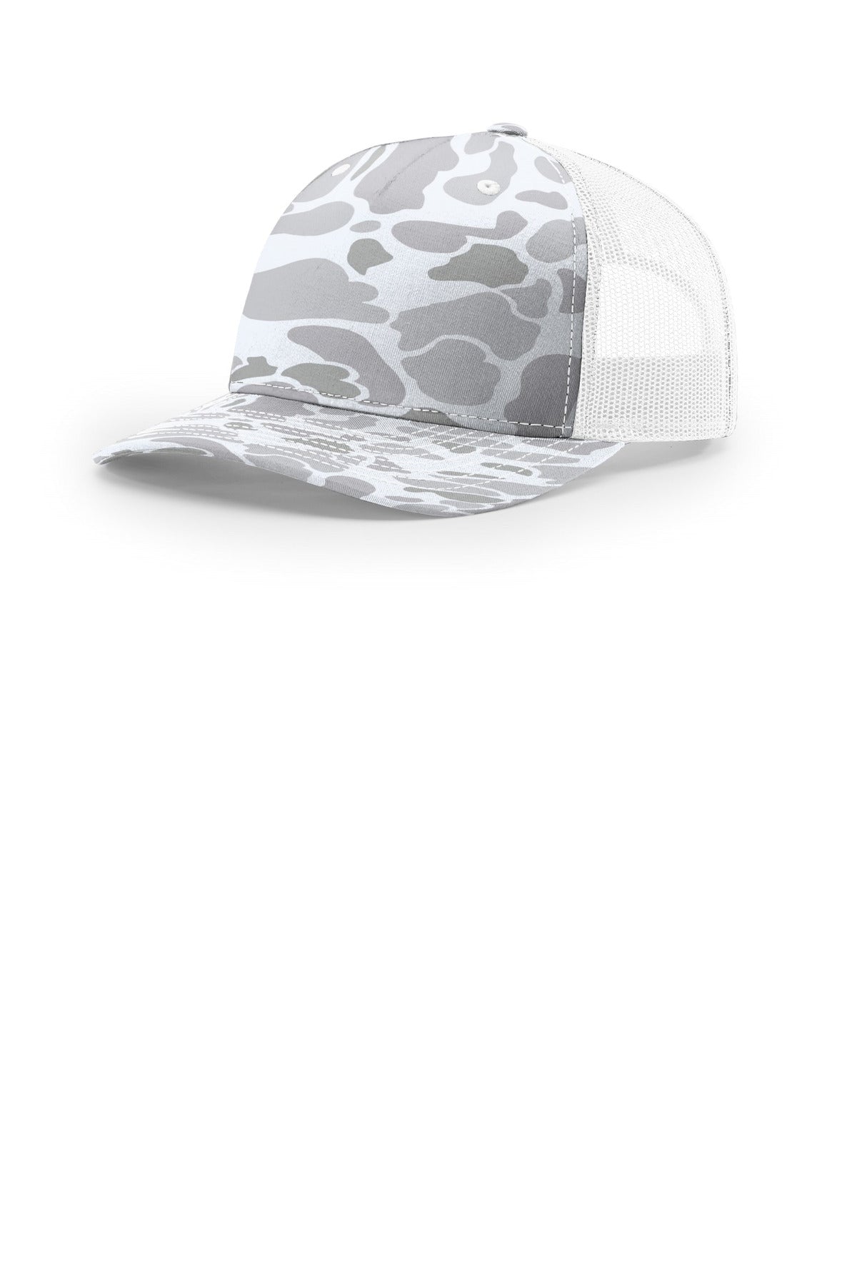 Custom logo Richardson Printed Five-Panel Trucker 112PFP in Blizzard Duck Camo/ White